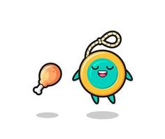 cute yoyo floating and tempted because of fried chicken vector