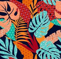 pattern with tropical leaves with geometric motifs, leaves pattern perfect for decoration and textiles vector