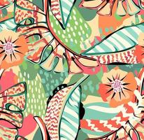 tropical pattern with multicolored hand drawn elements and funny background. tropical leaves pattern for textil and decoration vector