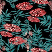patrón tropical con hojas de bambú y elementos orientales, perfecto para decoración y textiles vector