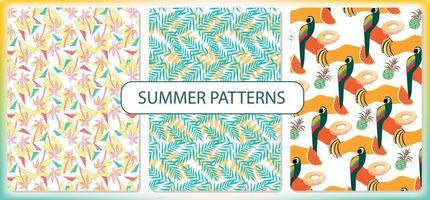 Set of repeating patterns with simple summer and tropical motifs. surface patterns to decorate. vector