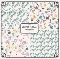 Set of repeating patterns with simple floral motifs. surface patterns to decorate. vector