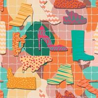 modern pattern with women's shoes on checkered background and strokes. pattern for textiles and decoration vector