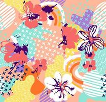 trendy floral pattern memphis style with fun and colorful background vector