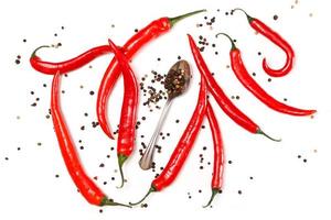 Red chili and dried pepper seeds photo