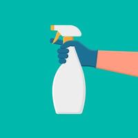 a man hand in a glove holds a bottle with a disinfectant.Antiseptic Spray kills viruses and bacteria.The concept of the fight against coronovirus and its prevention. vector