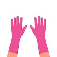 pink protective gloves on hands. latex gloves a means of protection against viruses and bacteria. sign of cleanliness and hygiene. vector