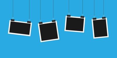 Set of empty photo frames hanging on vector