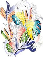 decoración con hojas tropicales y formas orgánicas minimalistas para imprimir. dibujo a mano diseño floral para textiles y decoración vector