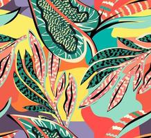 tropical pattern with multicolored hand drawn elements and funny background. leaves pattern vector