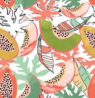 Tropical pattern made with papaya fruits and papaya leaves, with fun and colorful background perfect for fabrics and decoration vector