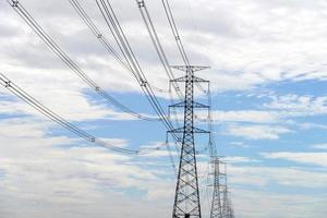 High voltage electricity pylon system, Electricity transmission power lines photo