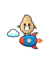 peanut mascot character riding a rocket vector