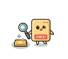 cement sack character is checking the authenticity of the gold bullion vector