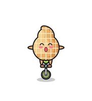 The cute peanut character is riding a circus bike vector