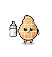 baby peanut cartoon character with milk bottle vector