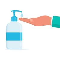 liquid soap for hand disinfection. soap in a plastic bottle with a dispenser. concept of combating viruses and bacteria. man washes his hands with soap. vector