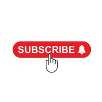 Subscribe, bell button and hand cursor. Red button subscribe to channel, blog. vector