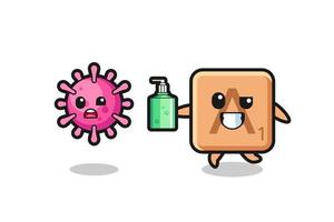 illustration of scrabble character chasing evil virus with hand sanitizer vector