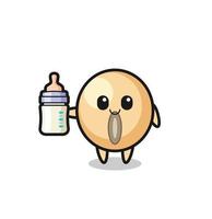 baby soy bean cartoon character with milk bottle vector