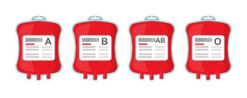 bags with different blood types A B AB O. concept of blood donation to help the victims. vector