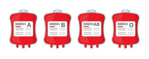 bags with different blood types A B AB O. concept of blood donation to help the victims. vector