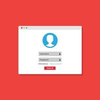 Login form, login page open in a web browser window. vector