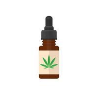 icono de marihuana medicinal en estilo plano. aceite de cáñamo en una botella. vector
