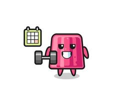 jelly mascot cartoon doing fitness with dumbbell vector