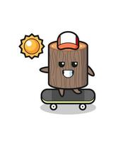 tree stump character illustration ride a skateboard vector