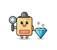 Illustration of cement sack character with a diamond vector