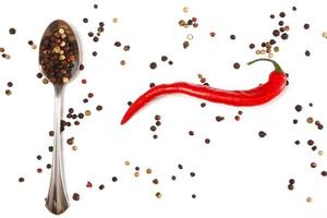 Red chili and dried pepper seeds photo