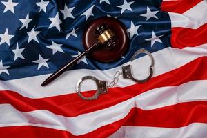 Gavel over american flag photo