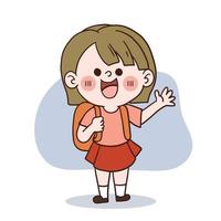 back to school concept.doodle art. A happy little girl going to school. vector cartoon character