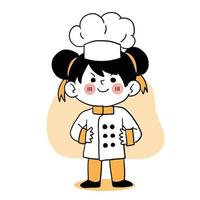 sonrisa feliz niña chef.kid concepto de cocina.doodle dibujado a mano ilustración vectorial. vector