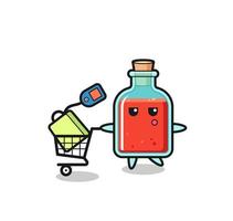 square poison bottle illustration cartoon with a shopping cart vector