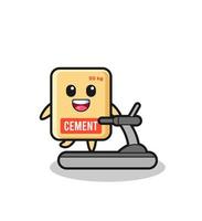 cement sack cartoon character walking on the treadmill vector