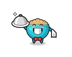 Character mascot of cereal bowl as a waiters vector