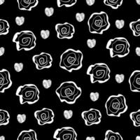 White roses and hearts, seamless pattern vector