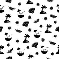 Summer elements, monochrome seamless pattern vector