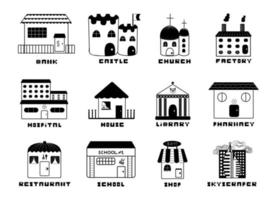 Institutions, black and white icons vector