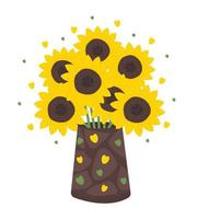 girasoles en jarrón, ilustración vector