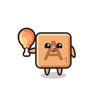 scrabble cute mascot is eating a fried chicken vector