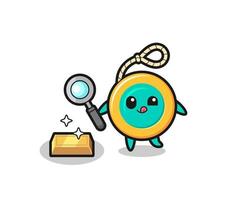 yoyo character is checking the authenticity of the gold bullion vector