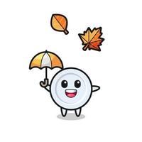 cartoon of the cute plate holding an umbrella in autumn vector