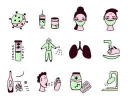 Covid-19, viruses, vector icons set