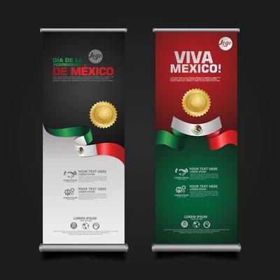 Mexico Independence Day Celebration, roll up banner set design Template. vector illustration