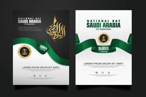 plantilla de fondo del feliz día nacional de arabia saudita con caligrafía árabe. vector