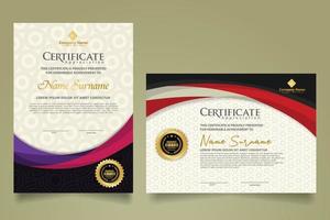 Set modern certificate template with futuristic and elegant color wave shape on the ornament and modern pattern background vector