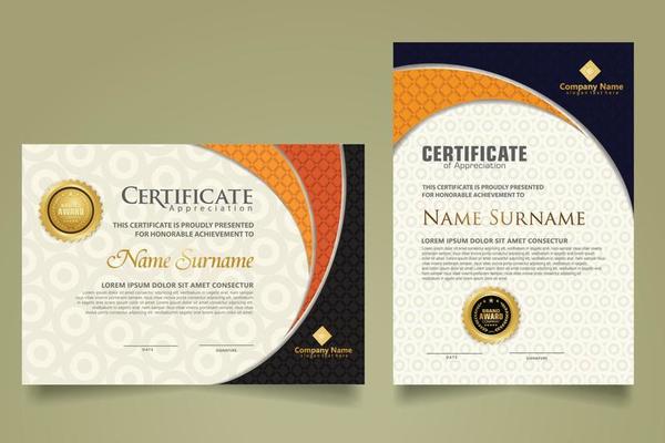 Set modern certificate template with realistic texture diamond shaped on the ornament and modern pattern background